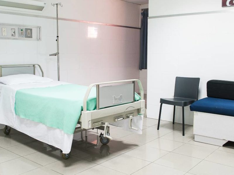 A vacant medical bed.