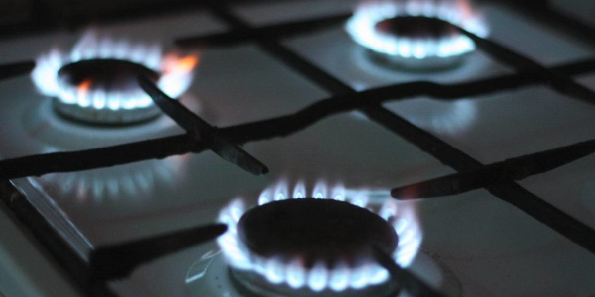 A gas stove top.