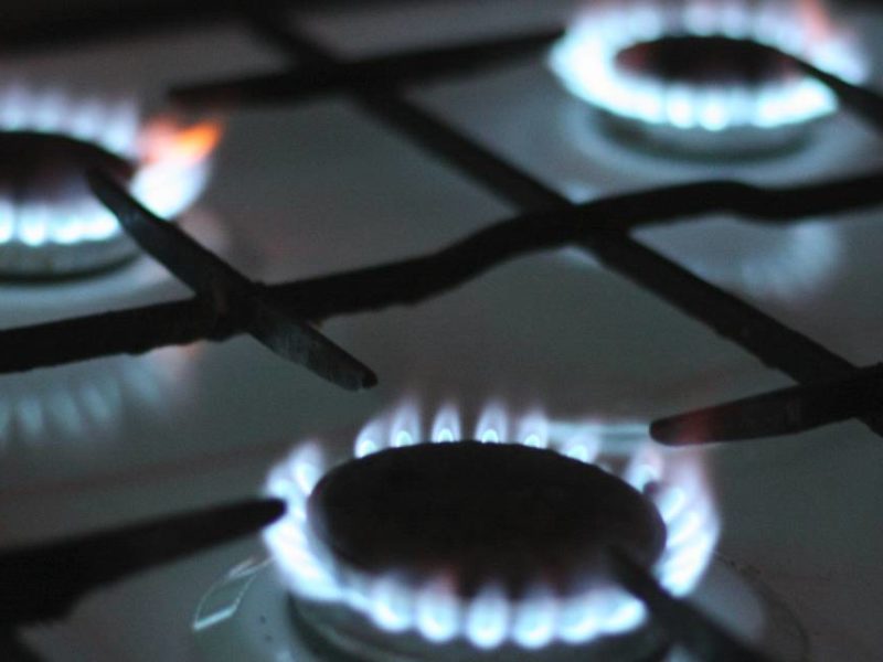 A gas stove top.