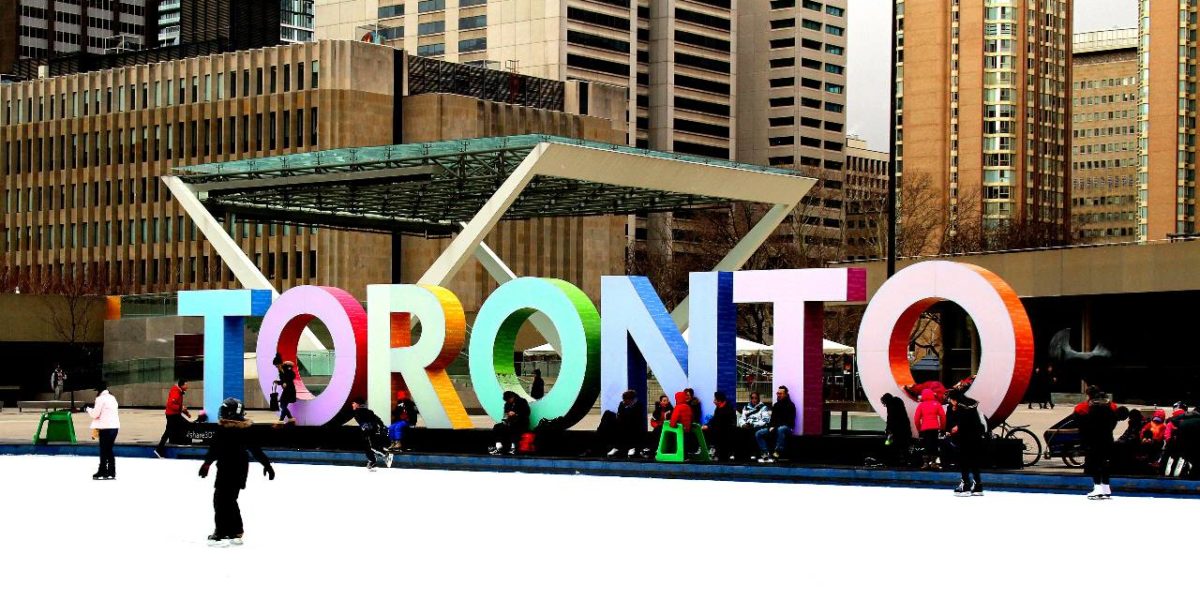 The Toronto sign outside of Toronto City Hall.