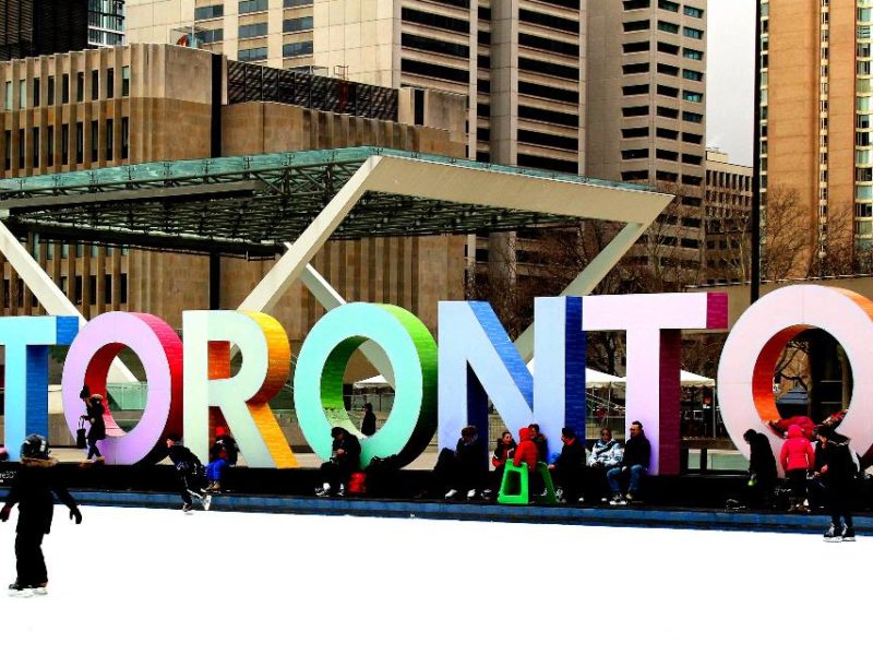 The Toronto sign outside of Toronto City Hall.