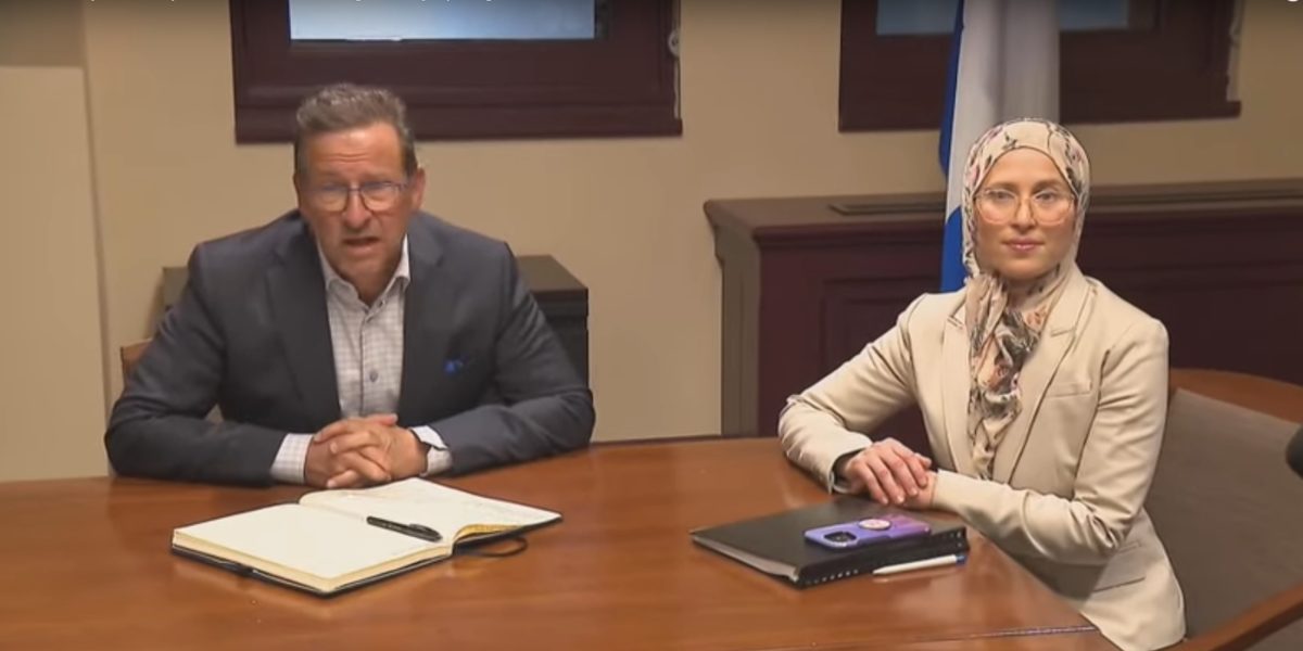 Bloc Québécois leader Yves-François Blanchet meeting with Amira Elghawaby.