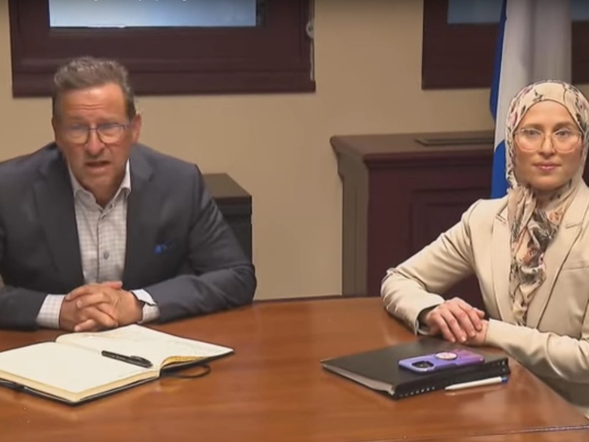 Bloc Québécois leader Yves-François Blanchet meeting with Amira Elghawaby.