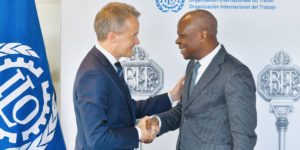 Labour Minister Seamus O’Regan Jr. And ILO director-general Gilbert Houngbo in Geneva, Switzerland.