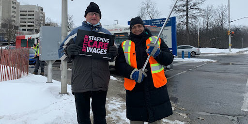 Angel Paniagua Perez from ONA and Ed Cashman from the Ottawa Health Coalition at the ONA picket outside the Ottawa General Hospital.