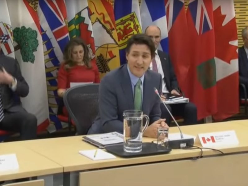 Prime Minister Justin Trudeau chairing a meeting on health care with Canada's provincial premiers.