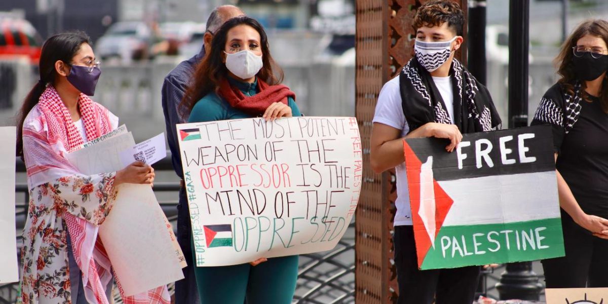 Protesters advocating for a free Palestine.