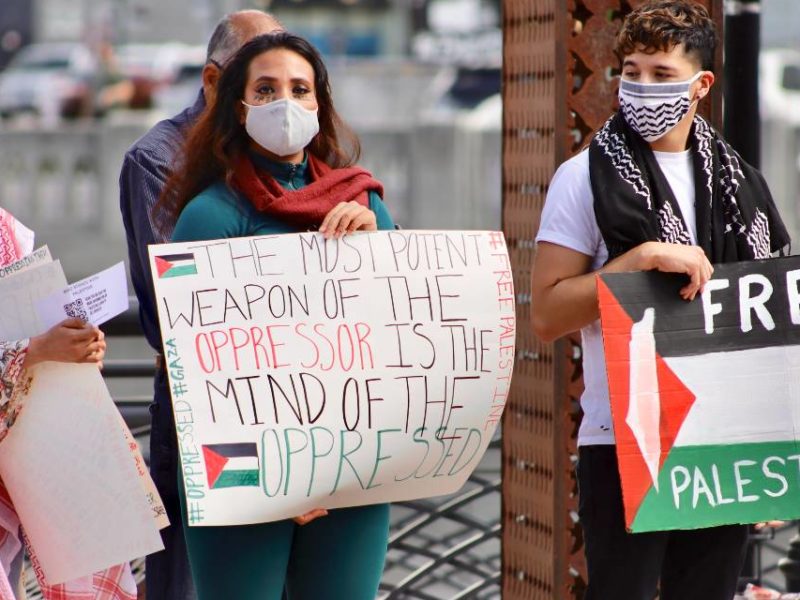 Protesters advocating for a free Palestine.