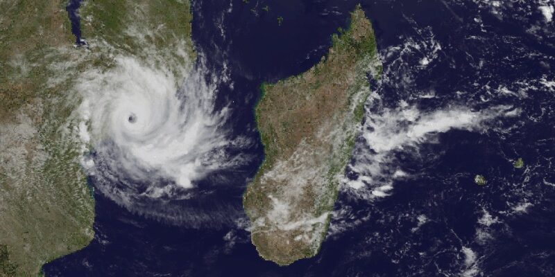 A satellite image showing Cyclone Freddy off the coast of Mozambique on March 11, 2023, a sign of the climate crisis.