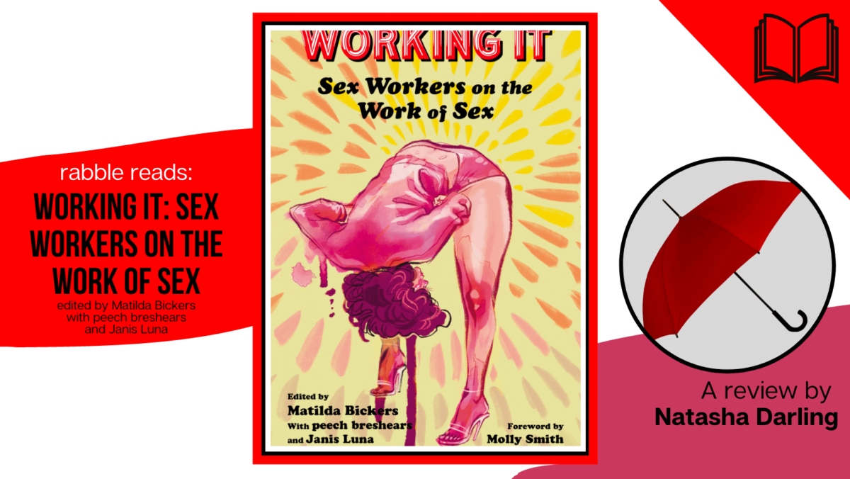 An image of the book cover for "Working It: Sex Workers on the Work of Sex" on a red and white background with the words "rabble reads"