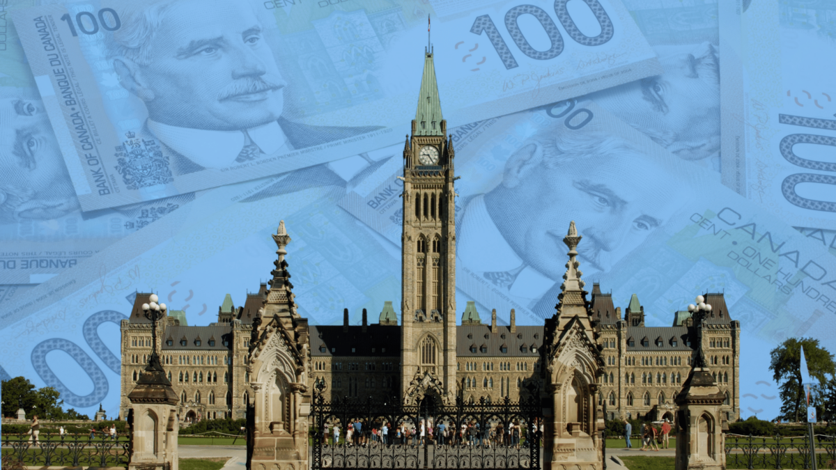 Canadian parliament with a backdrop of Canadian money in the sky. The next Off the Hill will focus on the federal budget.