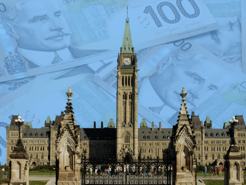 Canadian parliament with a backdrop of Canadian money in the sky. The next Off the Hill will focus on the federal budget.