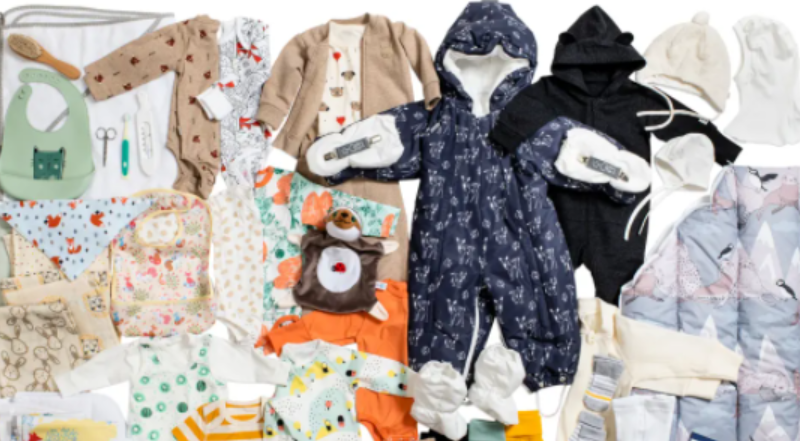 Some of the contents from a Finnish baby box.