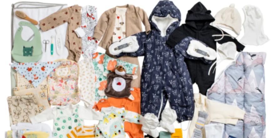 Some of the contents from a Finnish baby box.