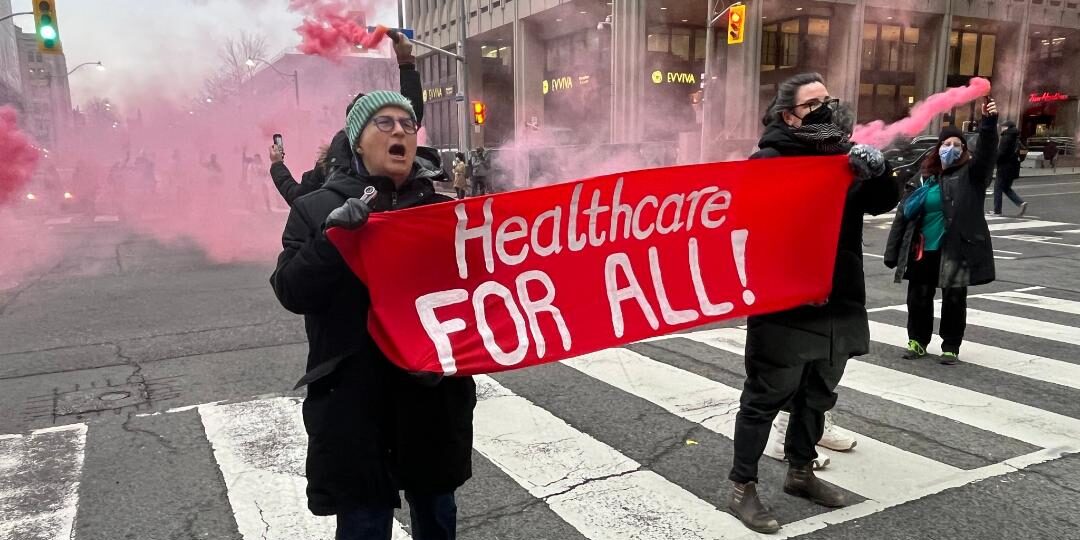 Healthcare for All Coalition demonstration in Toronto on March 31, 2023