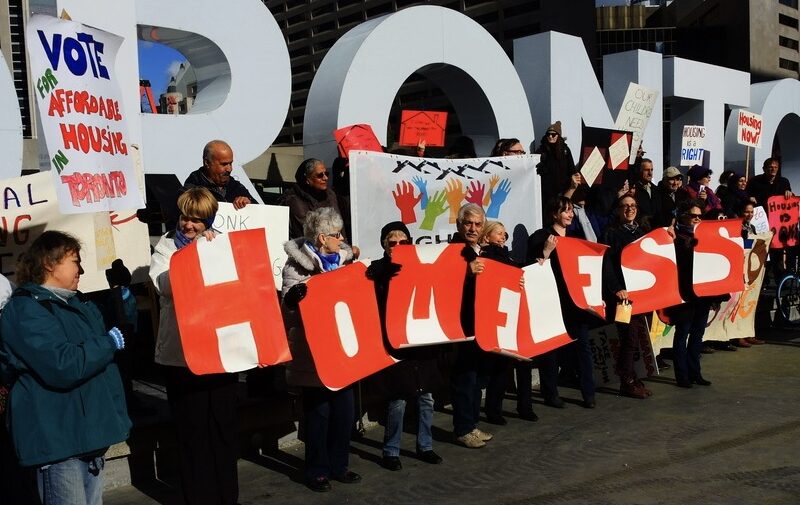 A right to housing protest in front of Toronto City Hall.
