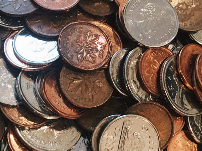 An image of a pile of Canadian coins.