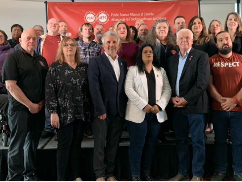 PSAC members at a press conference on Wednesday, April 12, 2023.