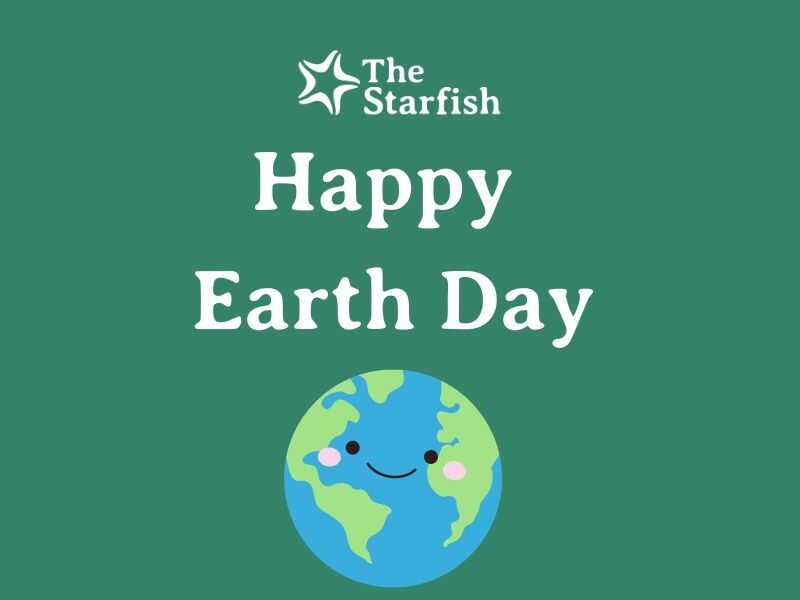 A graphic that says, "Happy Earth Day!" above a cartoon image of the earth with a smiley face.