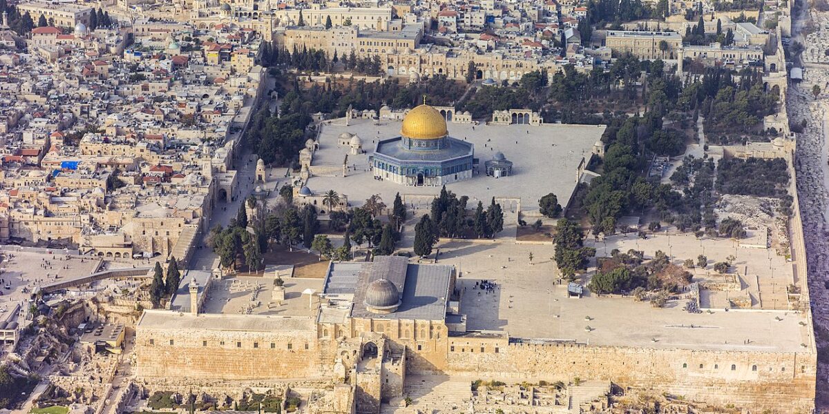 Southern aerial view of the Temple Mount in the Old City of Jerusalem, Israel.