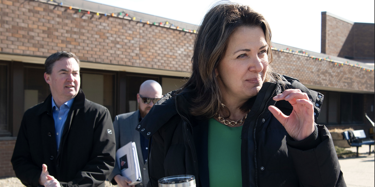 Alberta Premier Danielle Smith at a news conference.