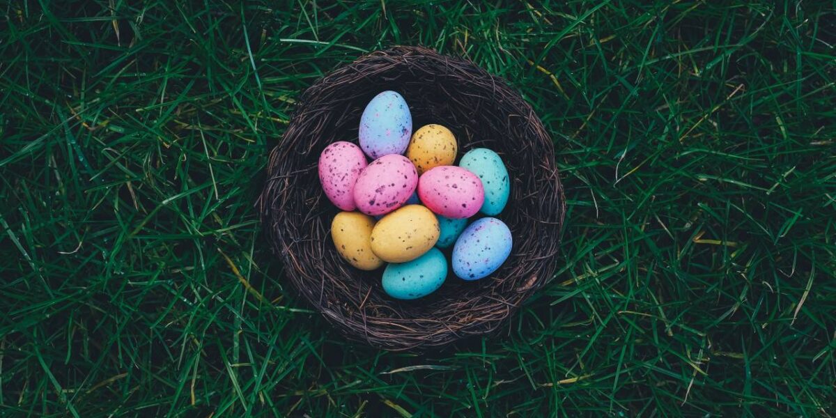 Painted Easter eggs in a bird's nest.