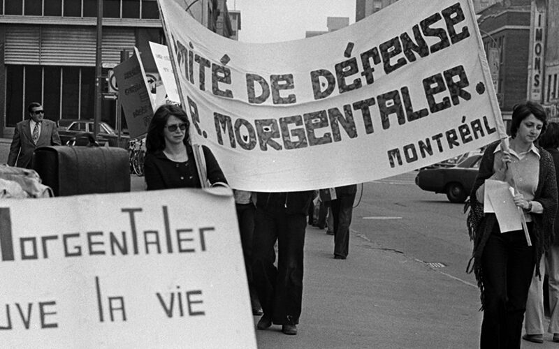 Women rallying in support of Dr. Henry Morgentaler in 1975.