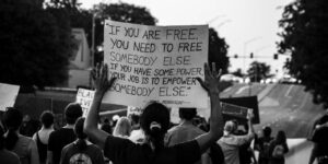 A sign promoting social justice.