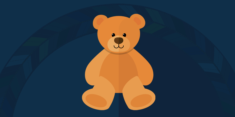 A digital graphic of a teddy bear against a dark blue background.