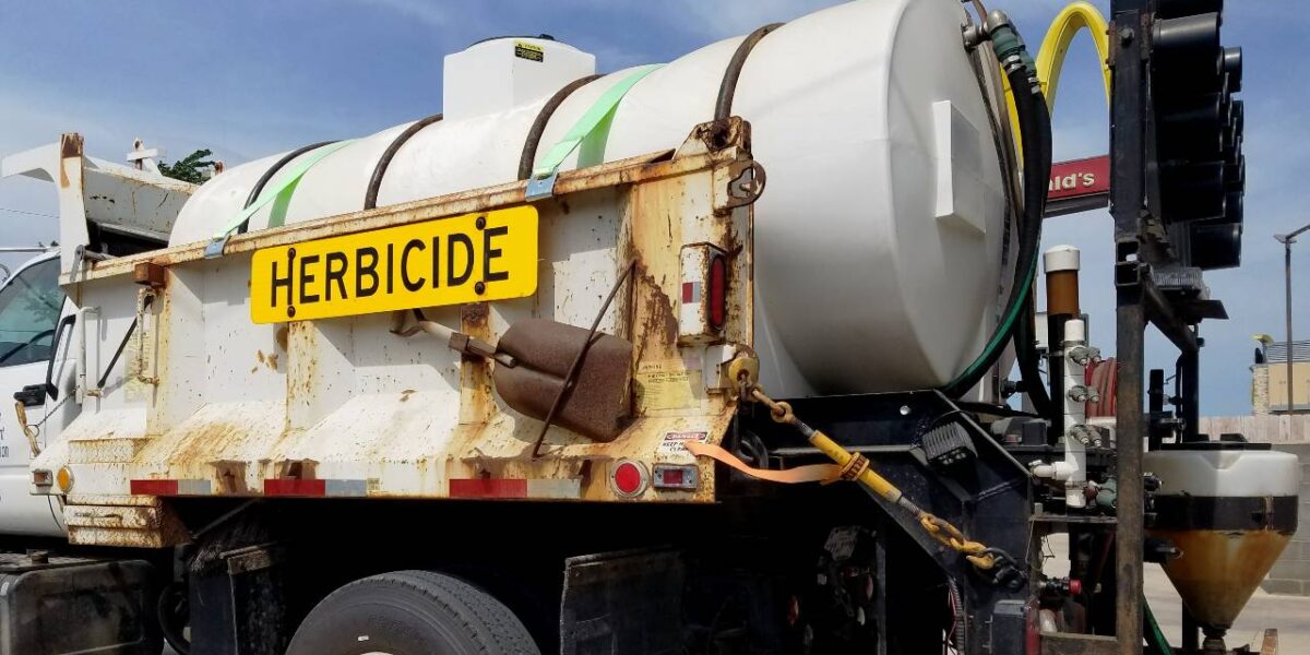 A tanker truck used to spread herbicide like glyphosate.