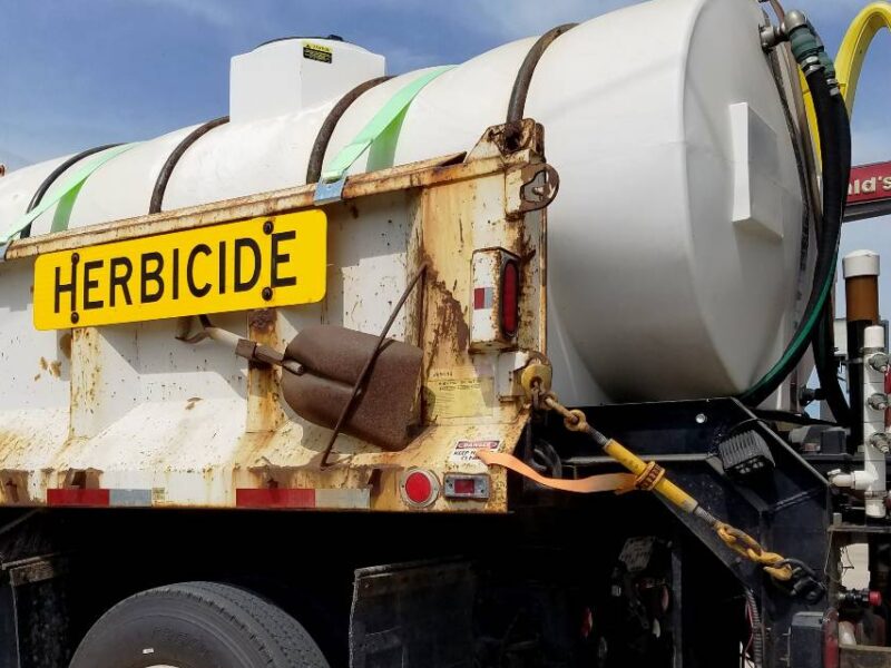 A tanker truck used to spread herbicide like glyphosate.