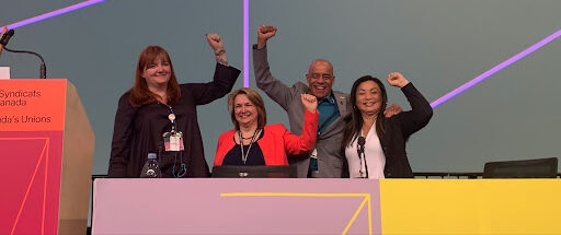 PIctured from left-to-right are CLC Executive Vice-President Siobhán Vipond, President Bea Bruske, Executive Vice-President Larry Rousseau, and Secretary-Treasurer Lily Chang.