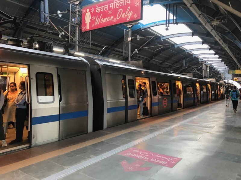 A photo of a Delhi Metro station in New Delhi.