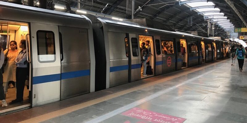 A photo of a Delhi Metro station in New Delhi.