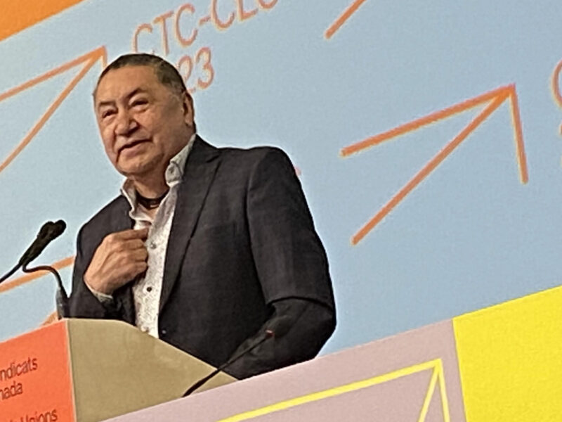 Indigenous leader Romeo Saganash speaking to the Canadian Labour Congress convention about how unions can help fight for reconciliation.