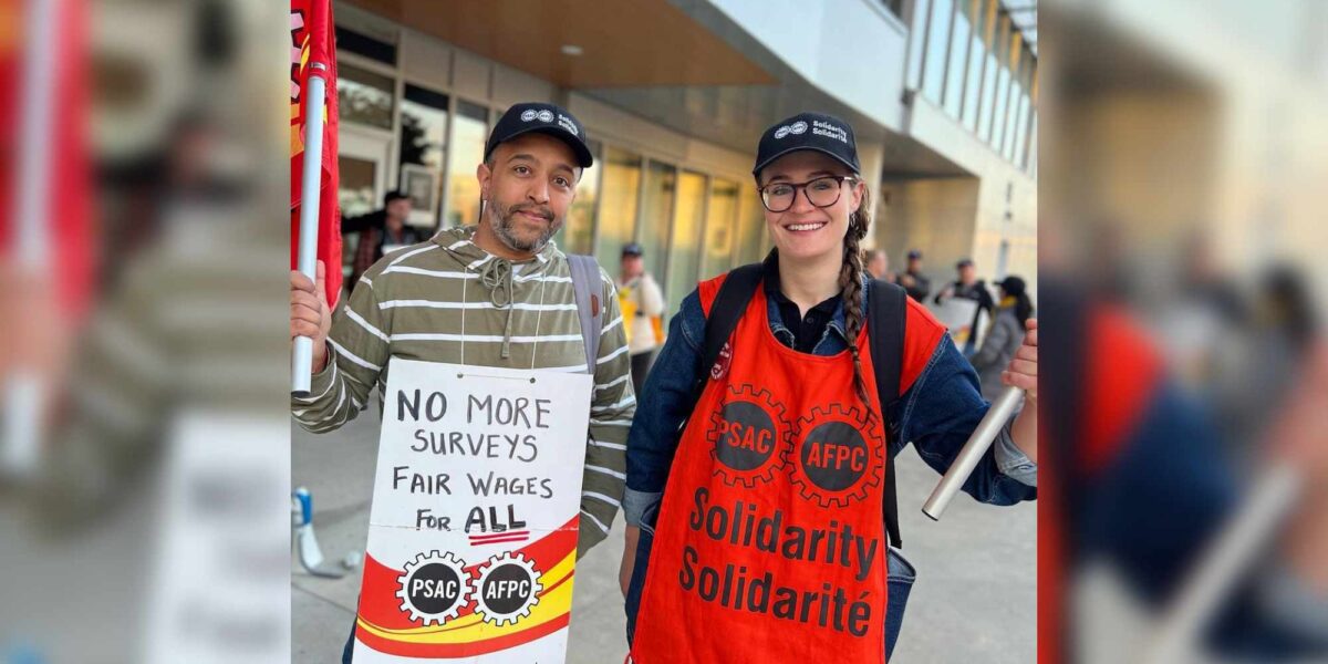 PSAC workers on the picket line on May 3, 2023.