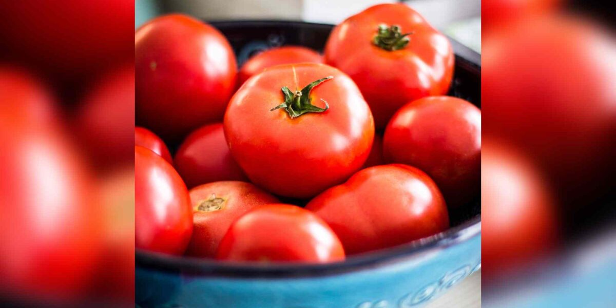 A bowl of red tomatoes.