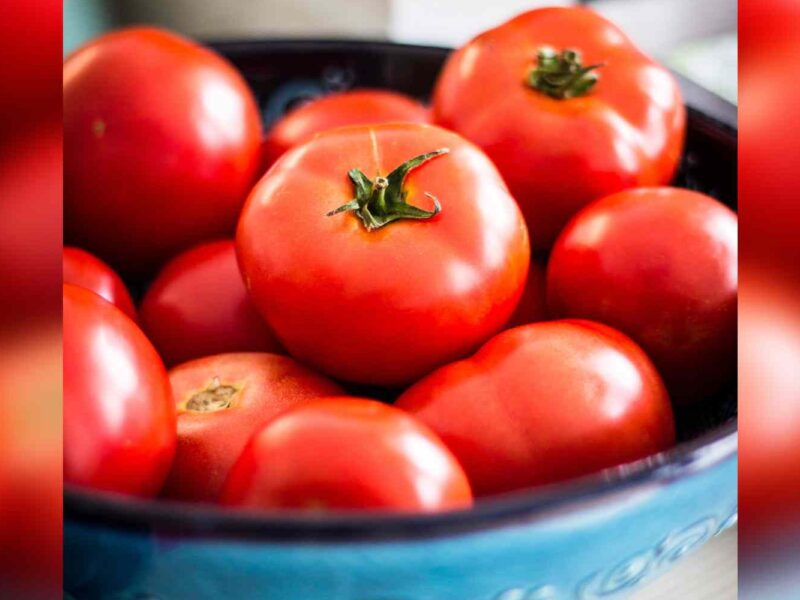 A bowl of red tomatoes.