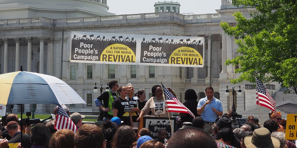 Speakers address a crowd at the Poor People's Campaign in Washington, D.C. on issues of poverty and wealth inequality.