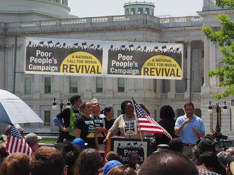Speakers address a crowd at the Poor People's Campaign in Washington, D.C. on issues of poverty and wealth inequality.