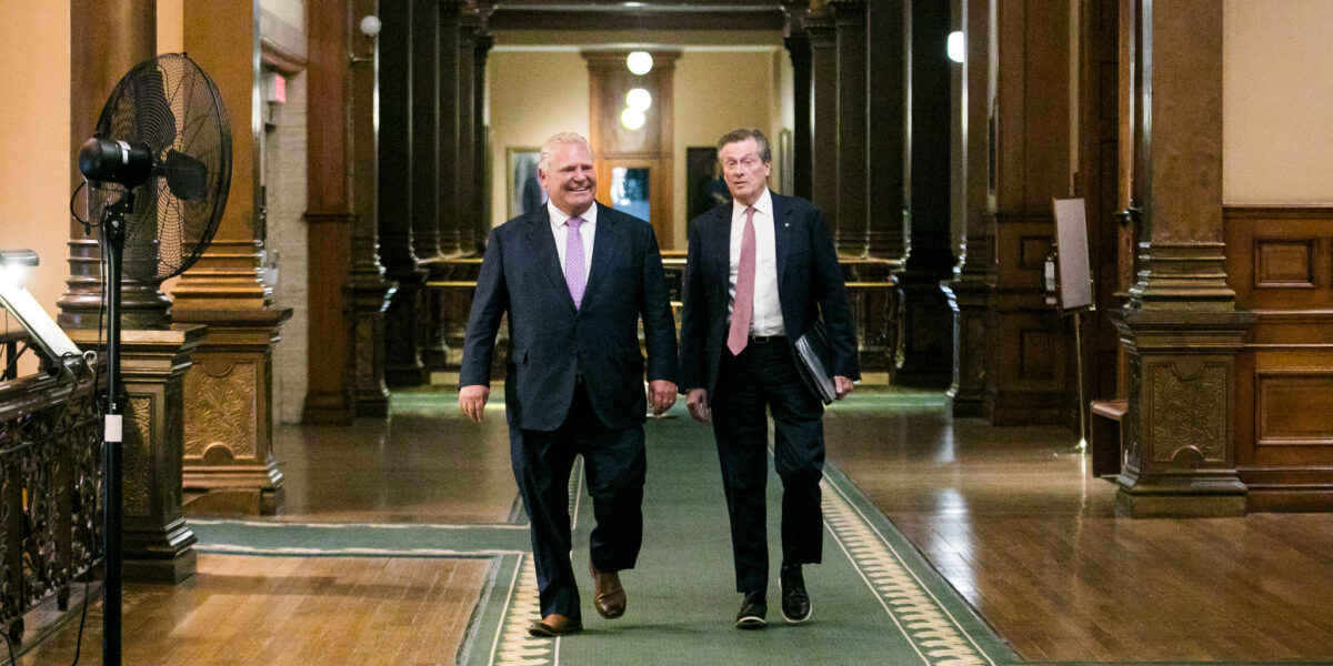 Premier Doug Ford meets with former Toronto mayor John Tory in 2022 before the 2023 mayoral election in which Olivia Chow would be the front-runner.