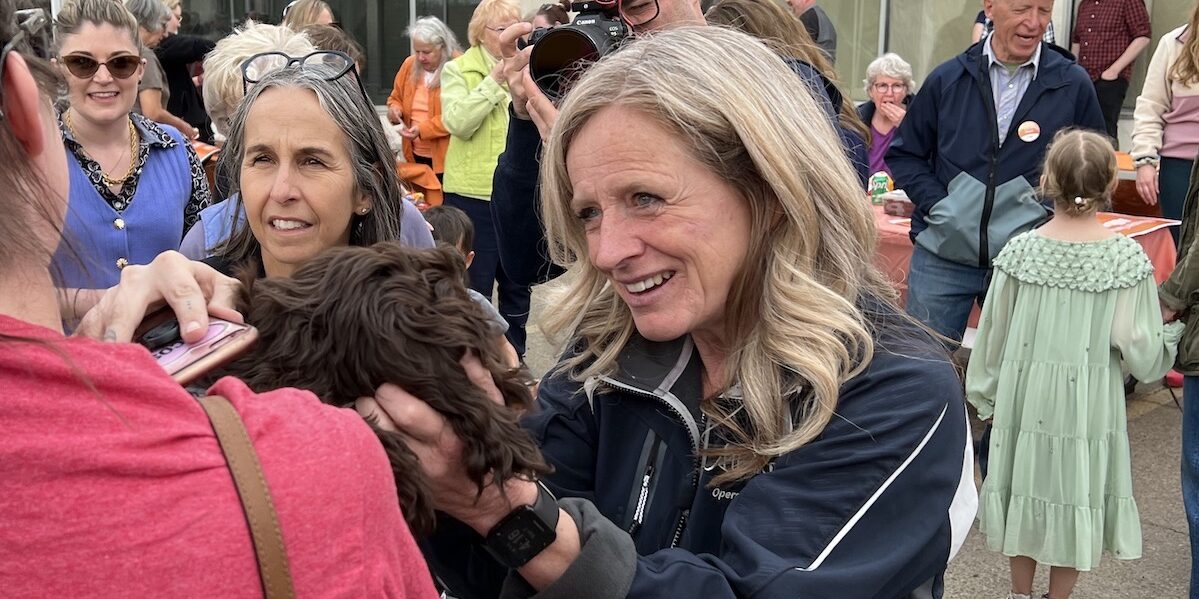 Alberta Opposition Leader and former premier Rachel Notley campaigning during the 2023 election campaign.