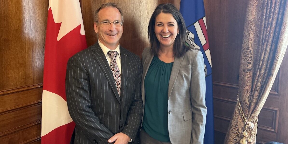 Absentee Red Deer-South MLA Jason Stephan with his boss, Alberta Premier Danielle Smith.