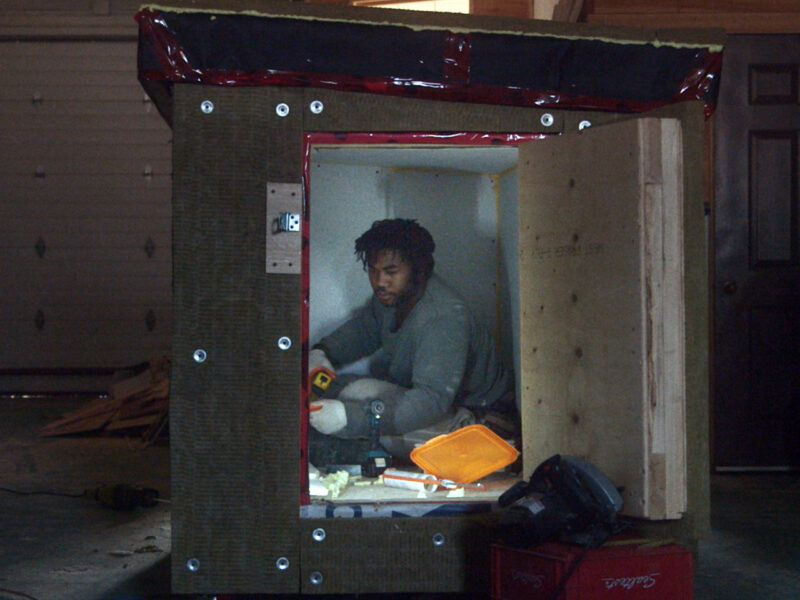 Toronto carpenter Khaleel Seivwright, building a tiny shelter in his workshop.