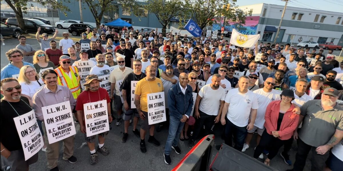 ILWU port workers rally.