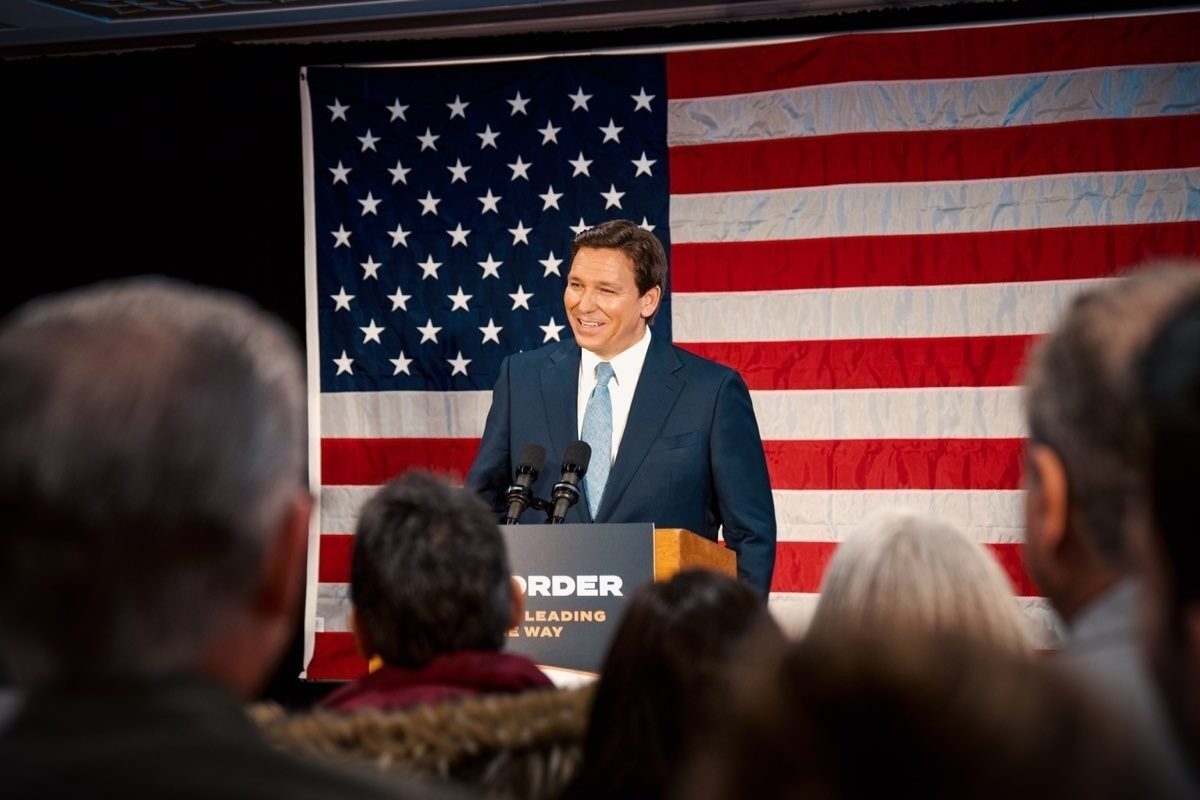 Florida Governor Ron DeSantis speaks at a pro-law enforcement rally in Staten Island.