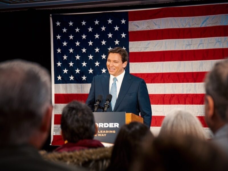 Florida Governor Ron DeSantis speaks at a pro-law enforcement rally in Staten Island.