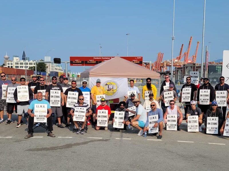 An ILWU picket line at the Port of Vancouver during the 13 day port strike that ended yesterday.