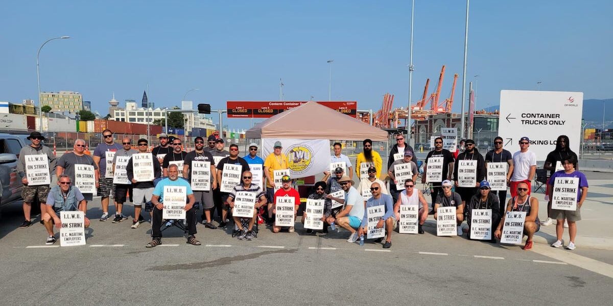 An ILWU picket line at the Port of Vancouver during the 13 day port strike that ended yesterday.