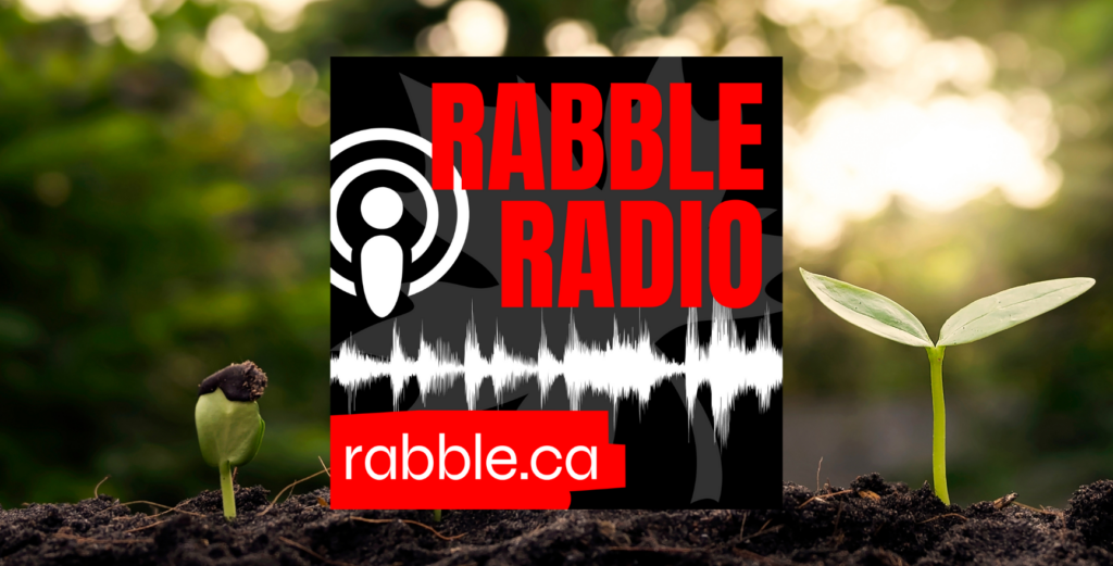 rabble radio logo against a background of nature